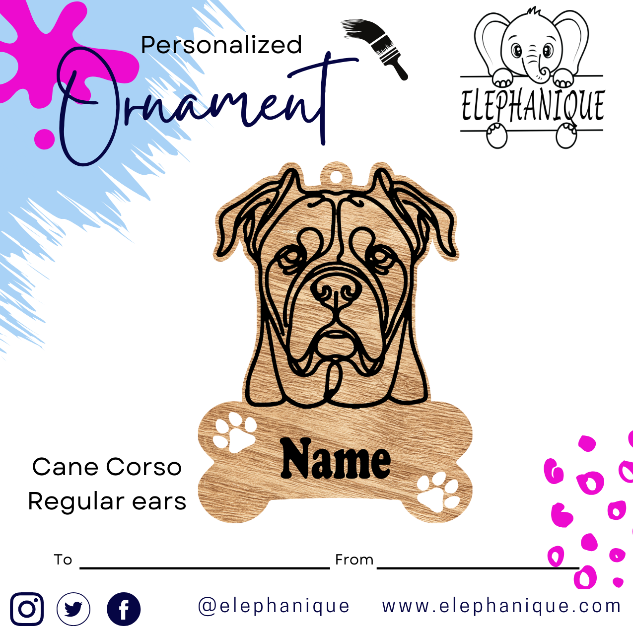 Personalized Cane Corso Ornament – Custom Laser-Cut Pine Ornament – Holiday Gift