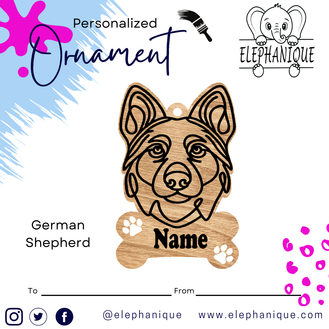 Personalized German Shepherd Ornament – Custom Laser-Cut Pine Ornament – Holiday Gift