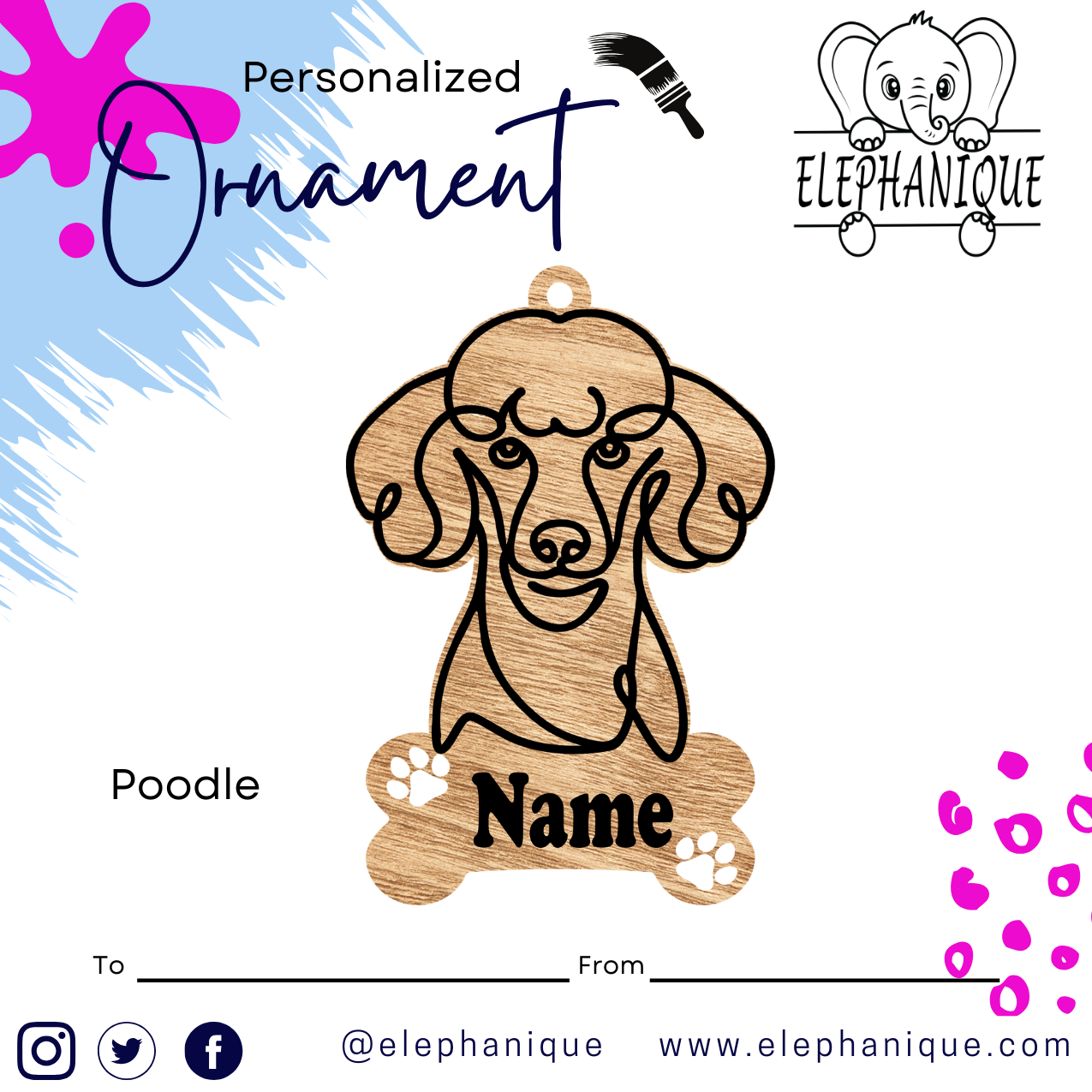 Personalized Poodle Ornament – Custom Laser-Cut Pine Ornament – Holiday Gift