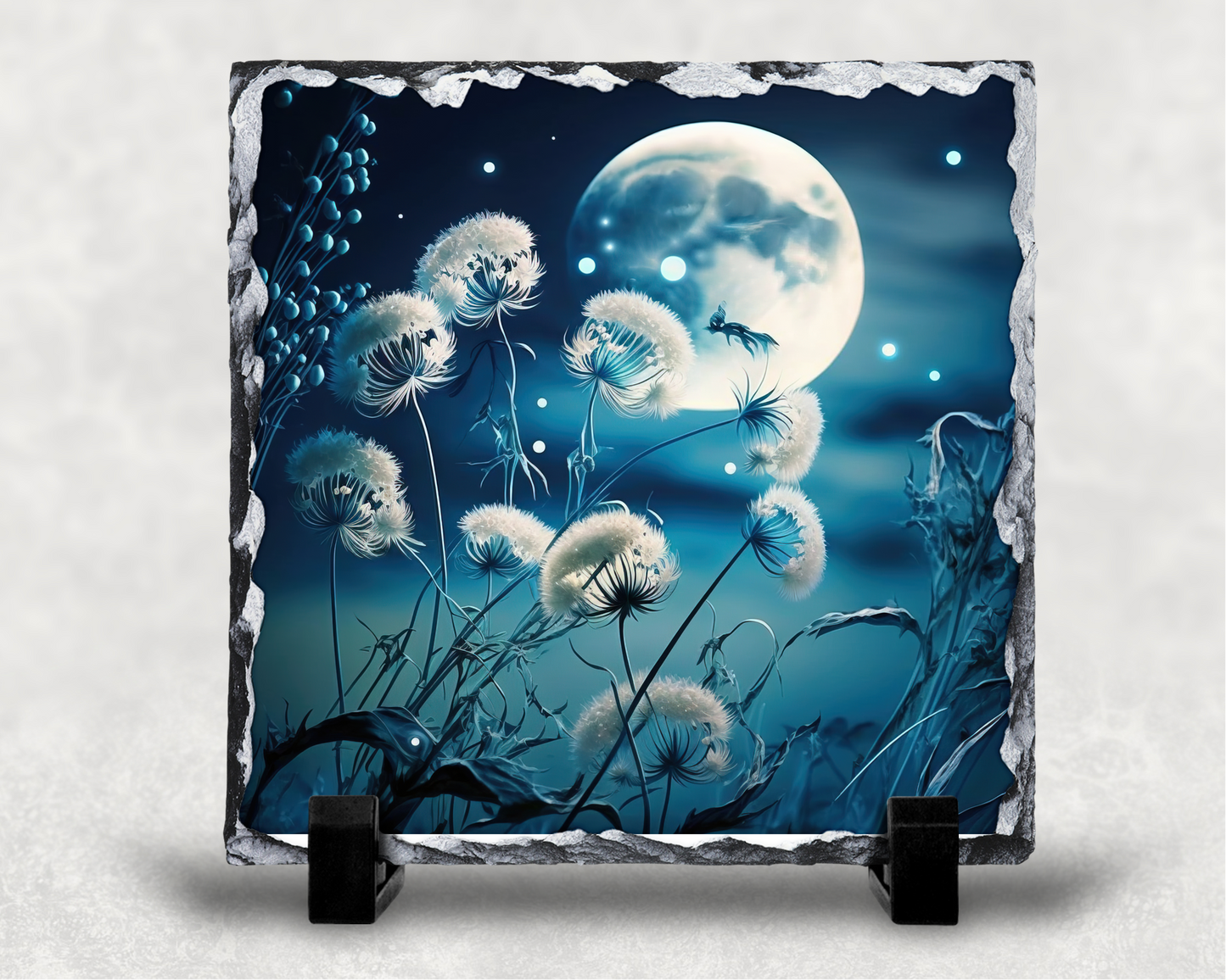 Dandelion in the moonlight slate rocks