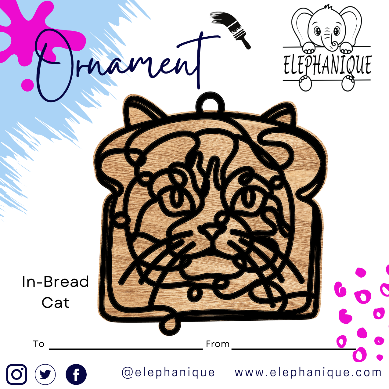 Inbread Cat Ornament – Funny Laser-Cut Pine – Personalized Holiday Décor - Gift