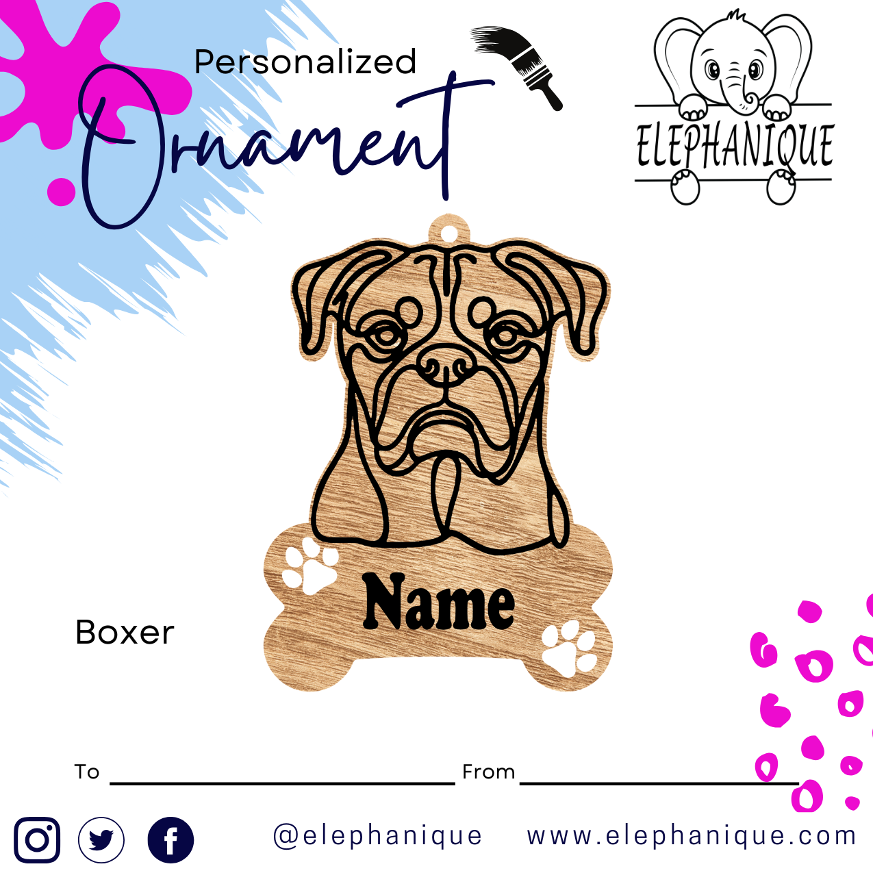 Personalized Boxer Ornament – Custom Laser-Cut Pine Ornament – Holiday Gift