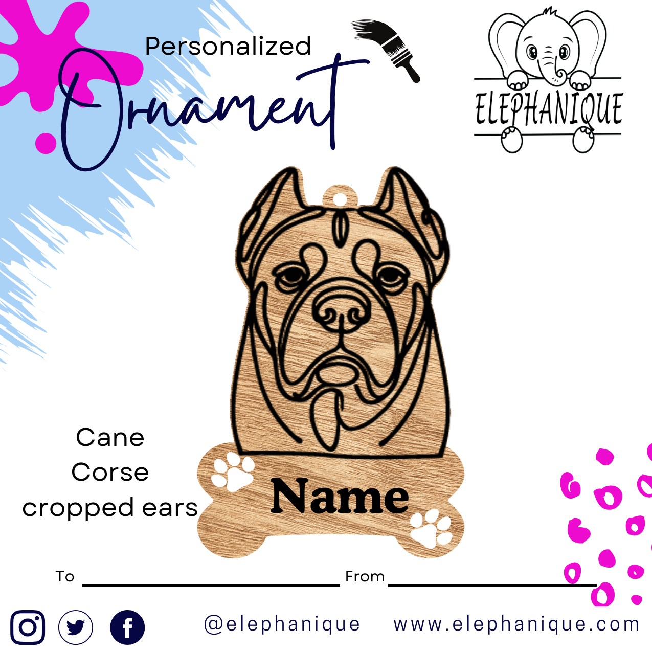 Personalized Cane Corso Ornament – Custom Laser-Cut Pine Ornament – Holiday Gift