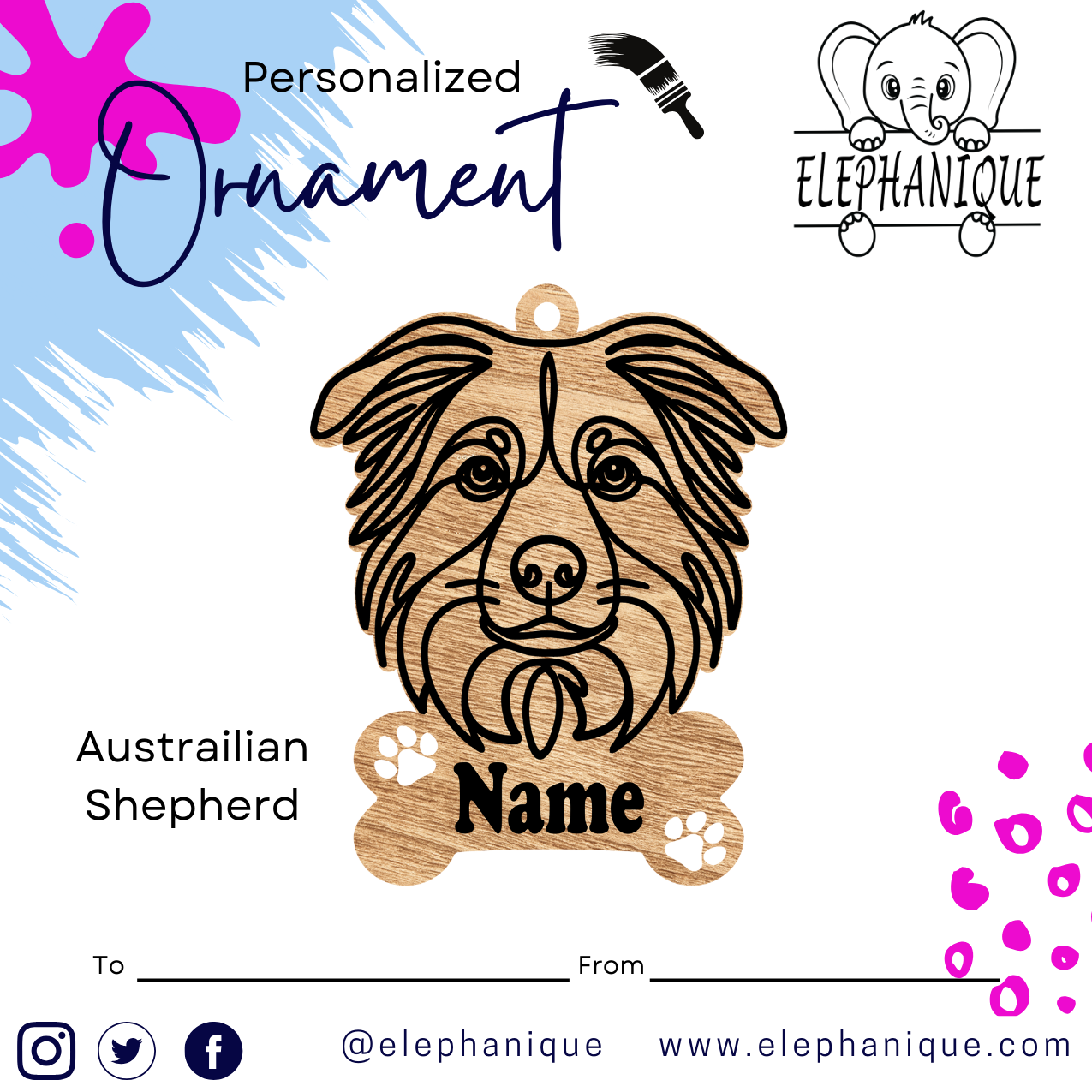 Personalized Australian Shepherd Ornament – Custom Laser-Cut Pine Ornament – Holiday Gift