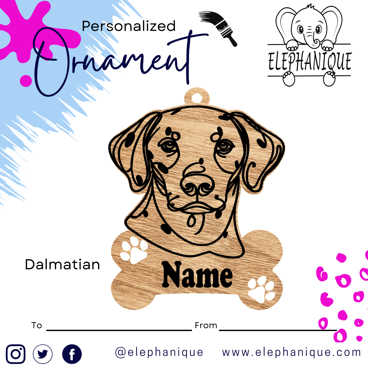 Personalized Dalmatian Ornament – Custom Laser-Cut Pine Ornament – Holiday Gift