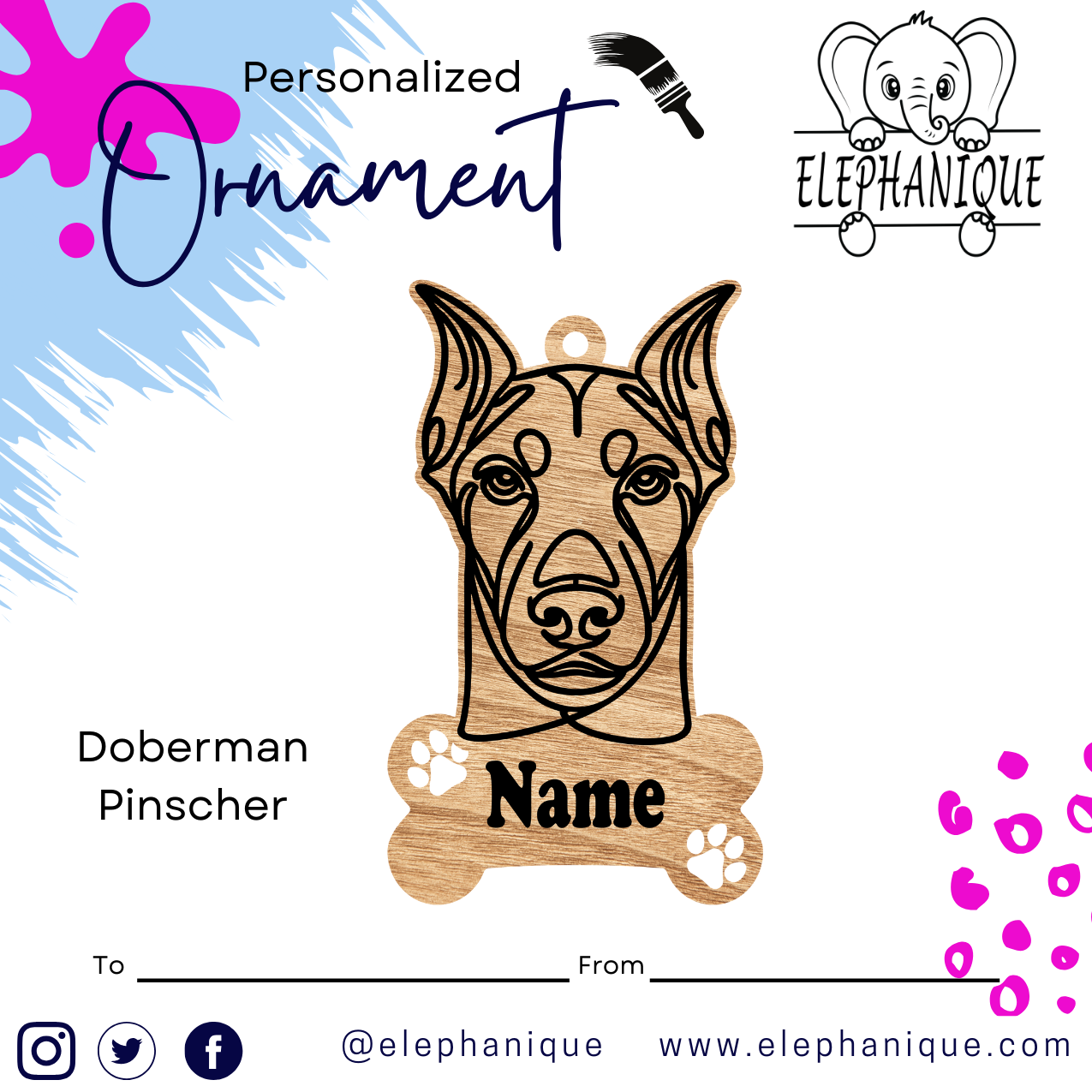 Personalized Doberman Pinscher Ornament – Custom Laser-Cut Pine Ornament – Holiday Gift