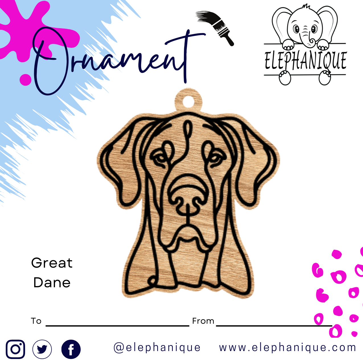 Personalized Great Dane Ornament – Custom Laser-Cut Pine Ornament – Holiday Gift