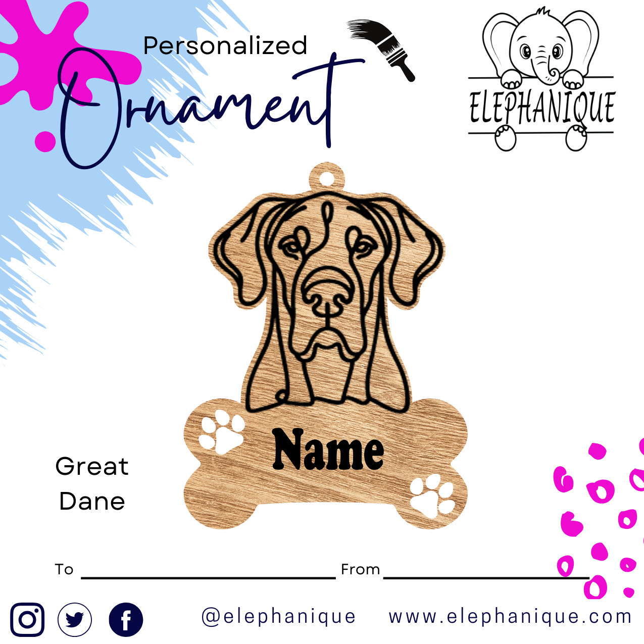 Personalized Great Dane Ornament – Custom Laser-Cut Pine Ornament – Holiday Gift