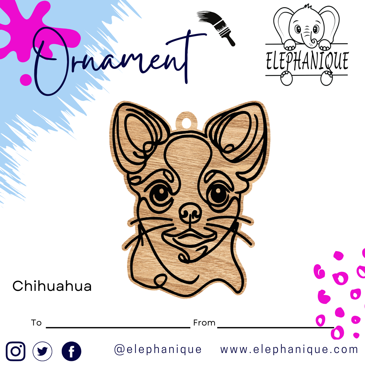 Personalized Chihuahua Ornament – Custom Laser-Cut Pine Ornament – Holiday Gift