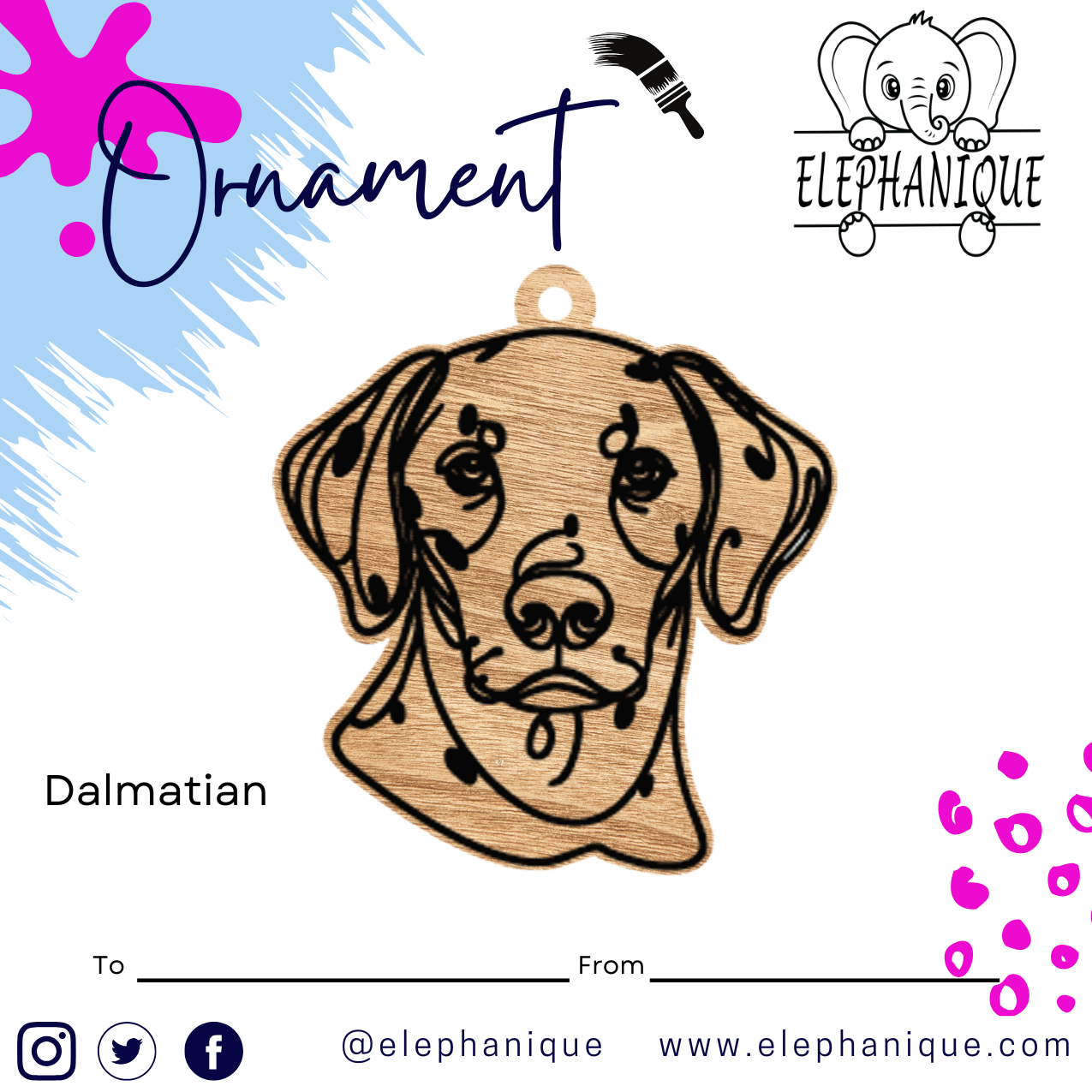 Personalized Dalmatian Ornament – Custom Laser-Cut Pine Ornament – Holiday Gift