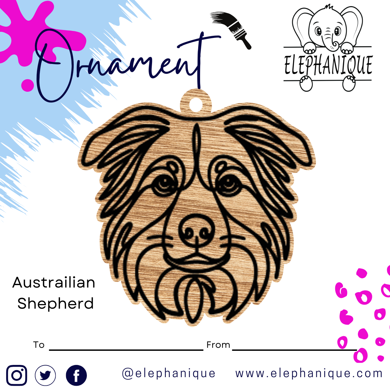 Personalized Australian Shepherd Ornament – Custom Laser-Cut Pine Ornament – Holiday Gift