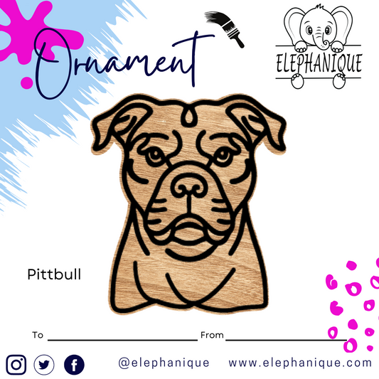 Personalized Pitbull Ornament – Custom Laser-Cut Pine Ornament – Holiday Gift