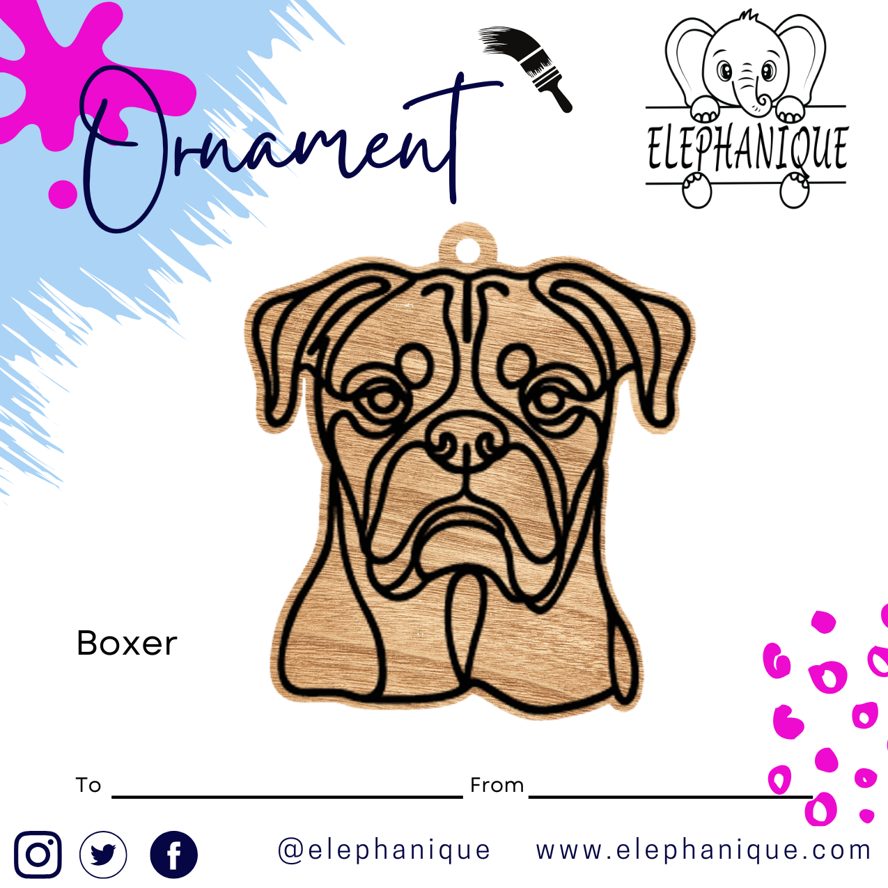 Personalized Boxer Ornament – Custom Laser-Cut Pine Ornament – Holiday Gift