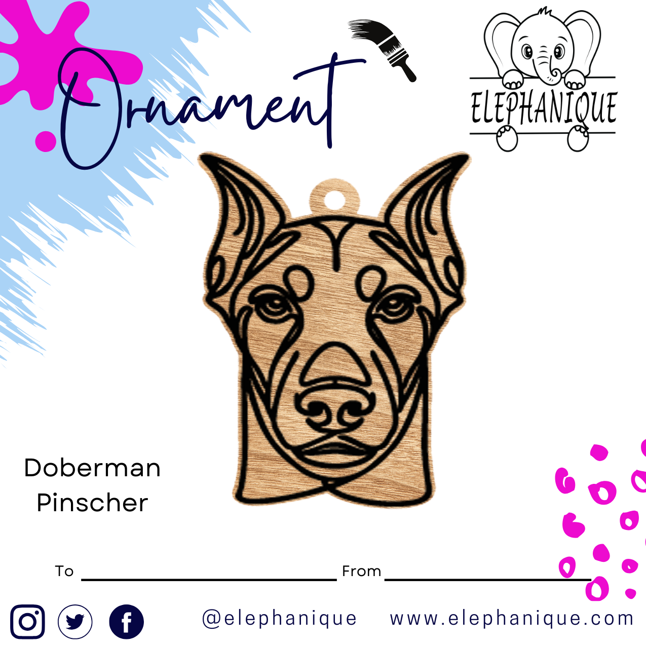 Personalized Doberman Pinscher Ornament – Custom Laser-Cut Pine Ornament – Holiday Gift