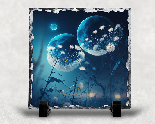 Dandelion in the moonlight slate rocks